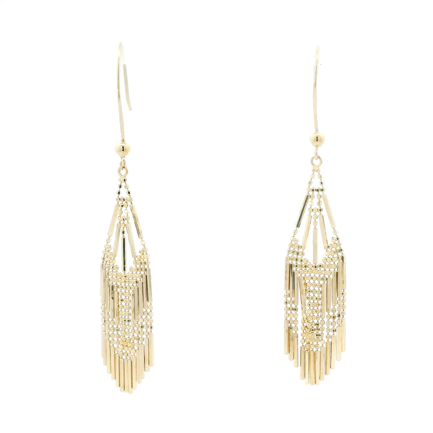 14K Yellow Gold Beaded/Bar Dangle Earrings