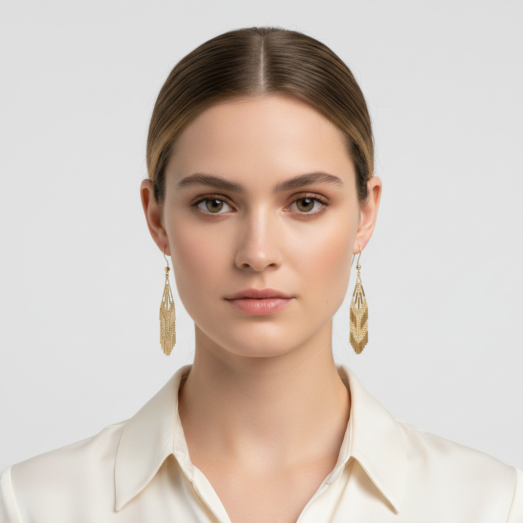 14K Yellow Gold Beaded/Bar Dangle Earrings