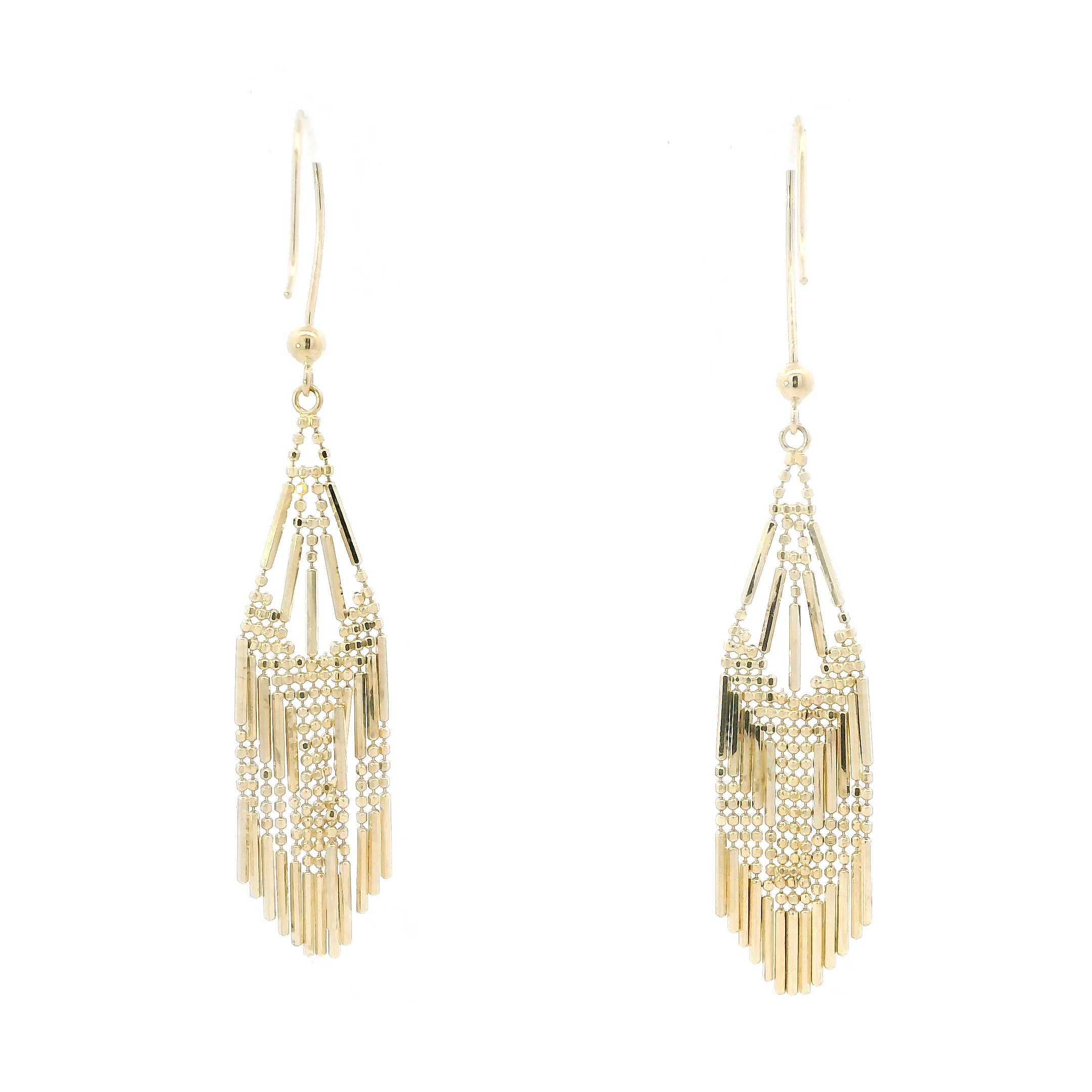 14K Yellow Gold Beaded/Bar Dangle Earrings