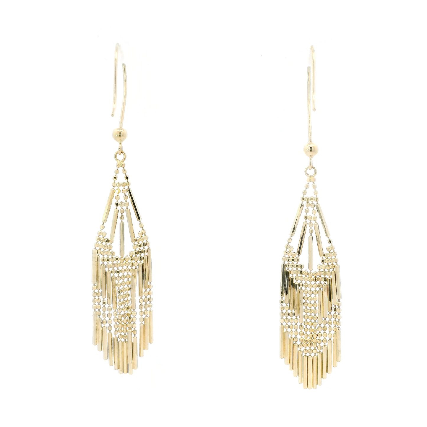 14K Yellow Gold Beaded/Bar Dangle Earrings