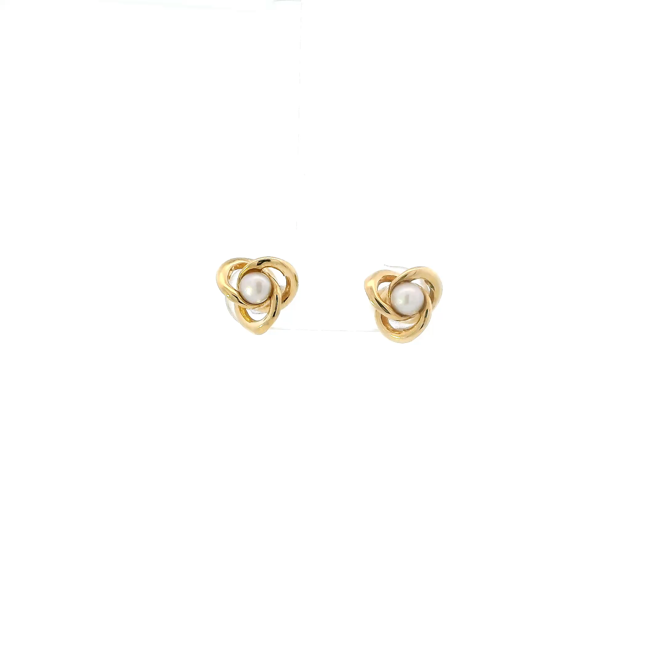 14K Yellow Gold Pearl Knot Style Stud Earrings