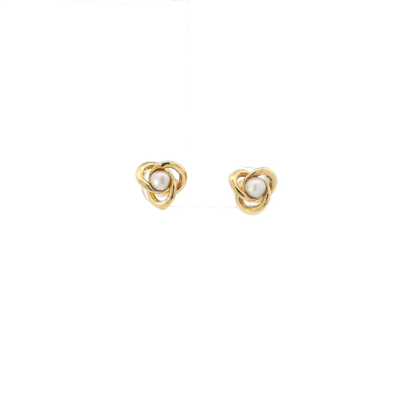 14K Yellow Gold Pearl Knot Style Stud Earrings