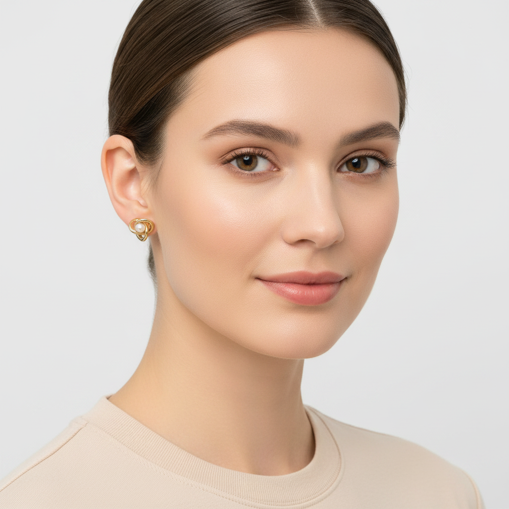 14K Yellow Gold Pearl Knot Style Stud Earrings