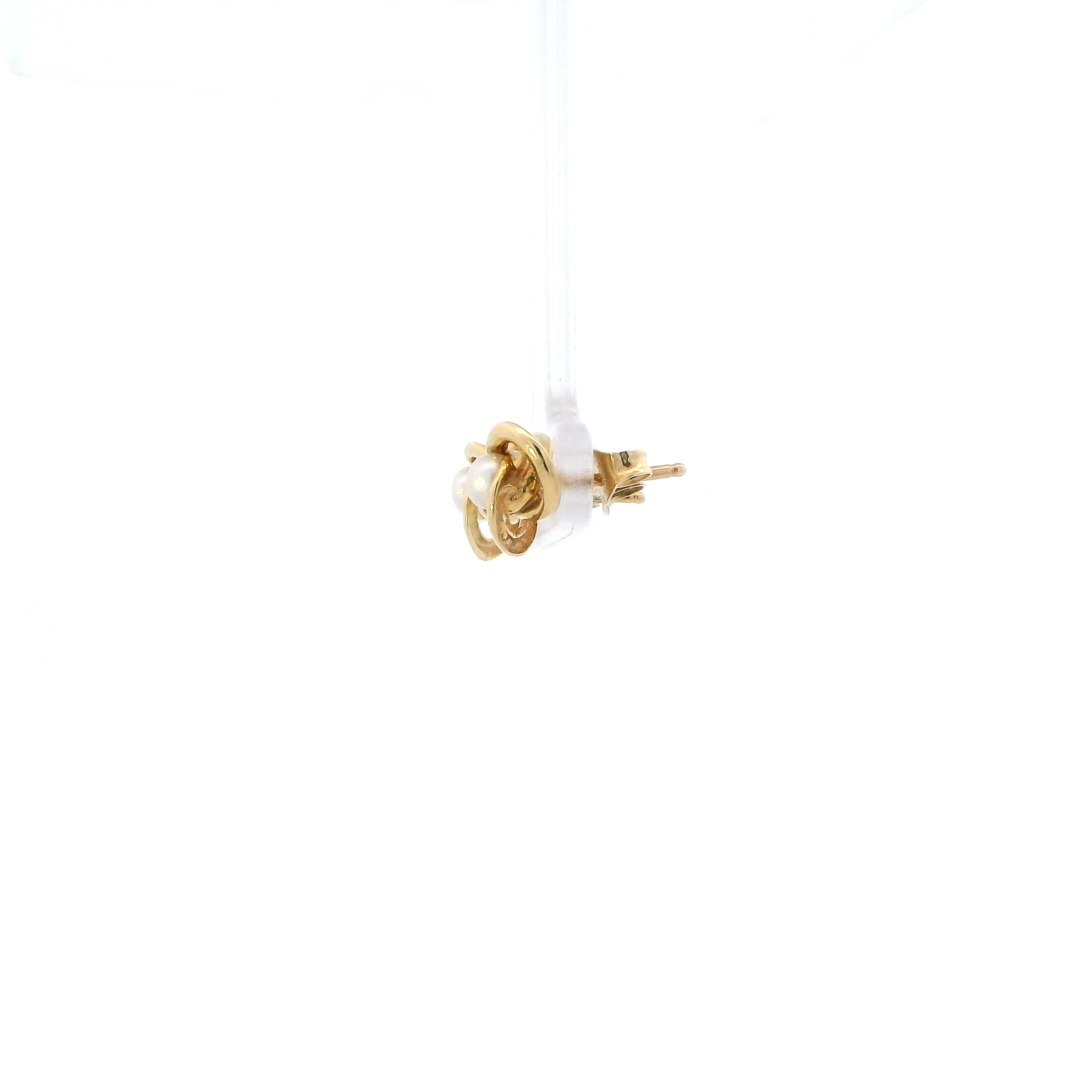 14K Yellow Gold Pearl Knot Style Stud Earrings