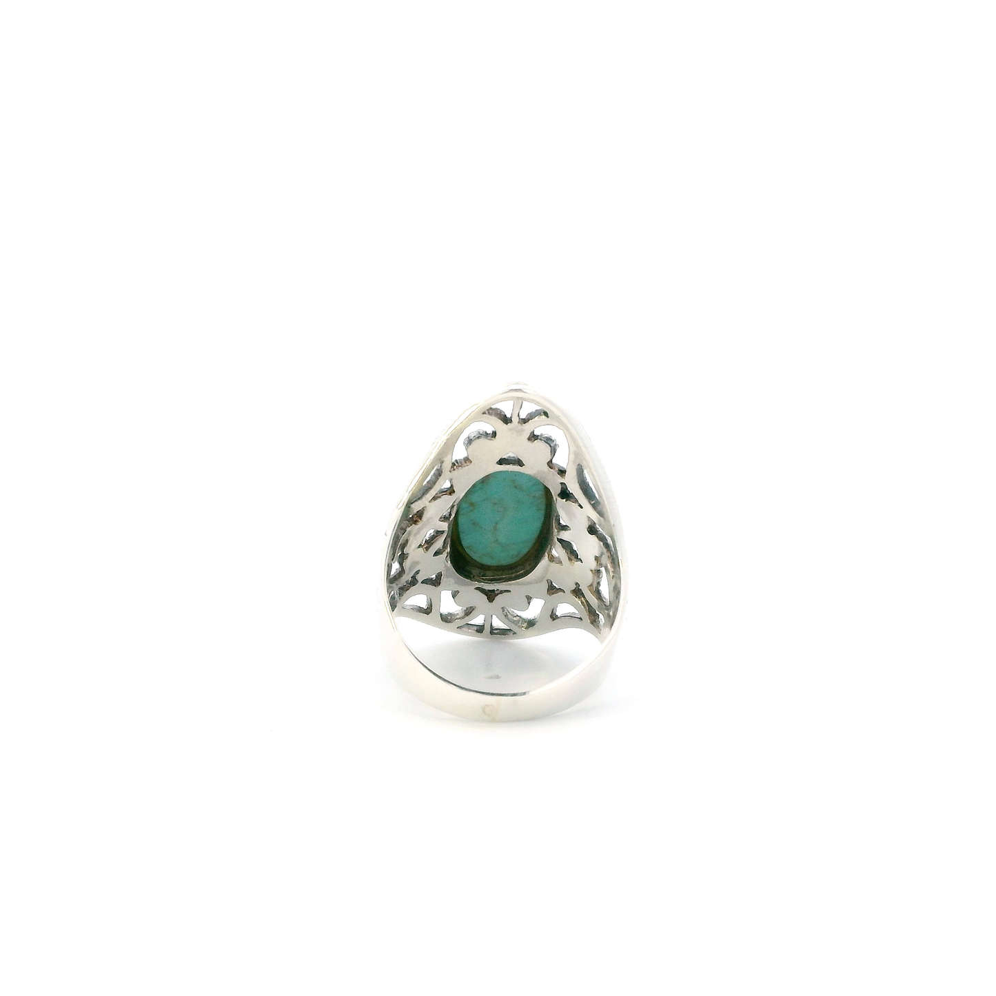 Silver Oval Turquoise Marcasite Womens Ring
