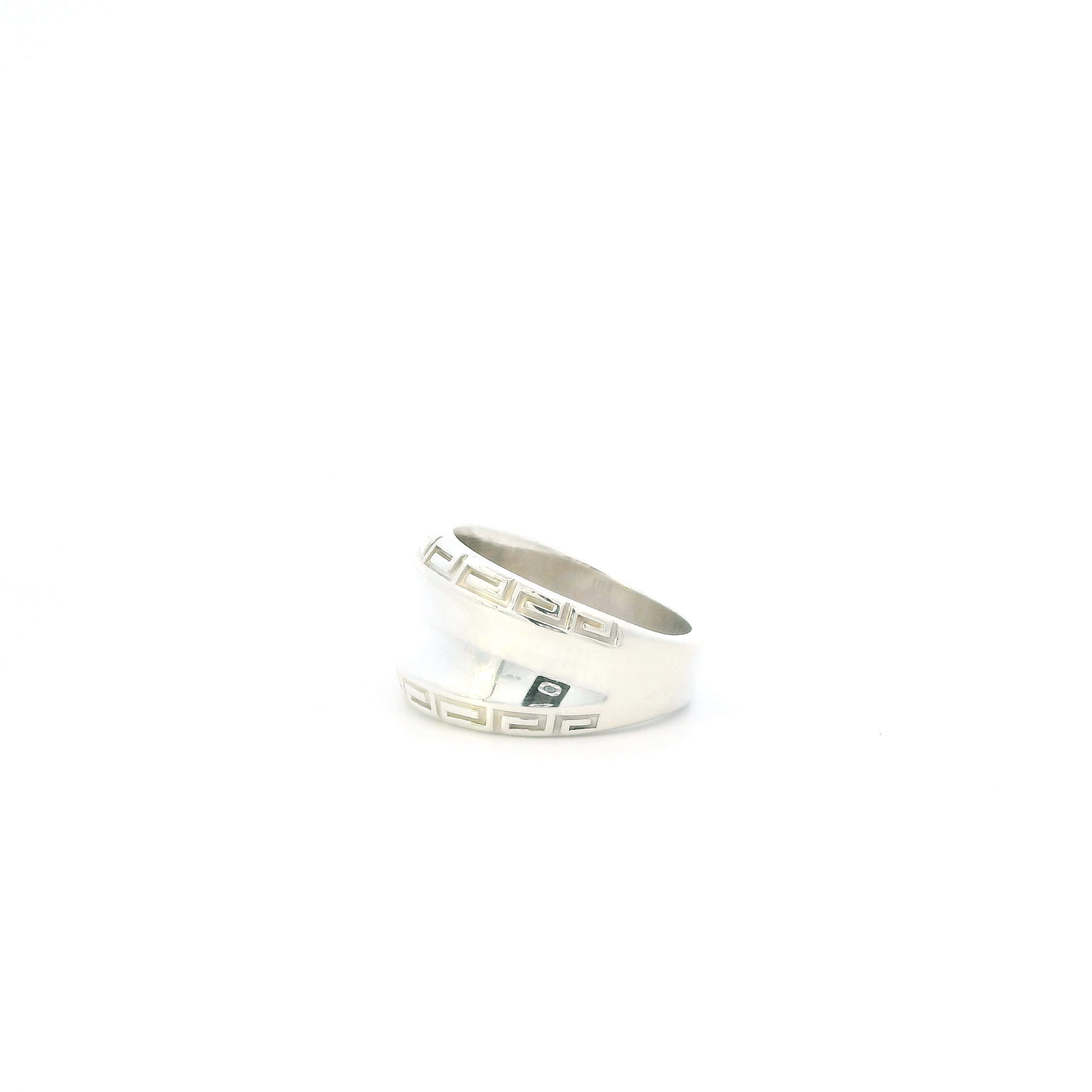 Silver "Kababa" Band With Greek Symbols Womens Ring
