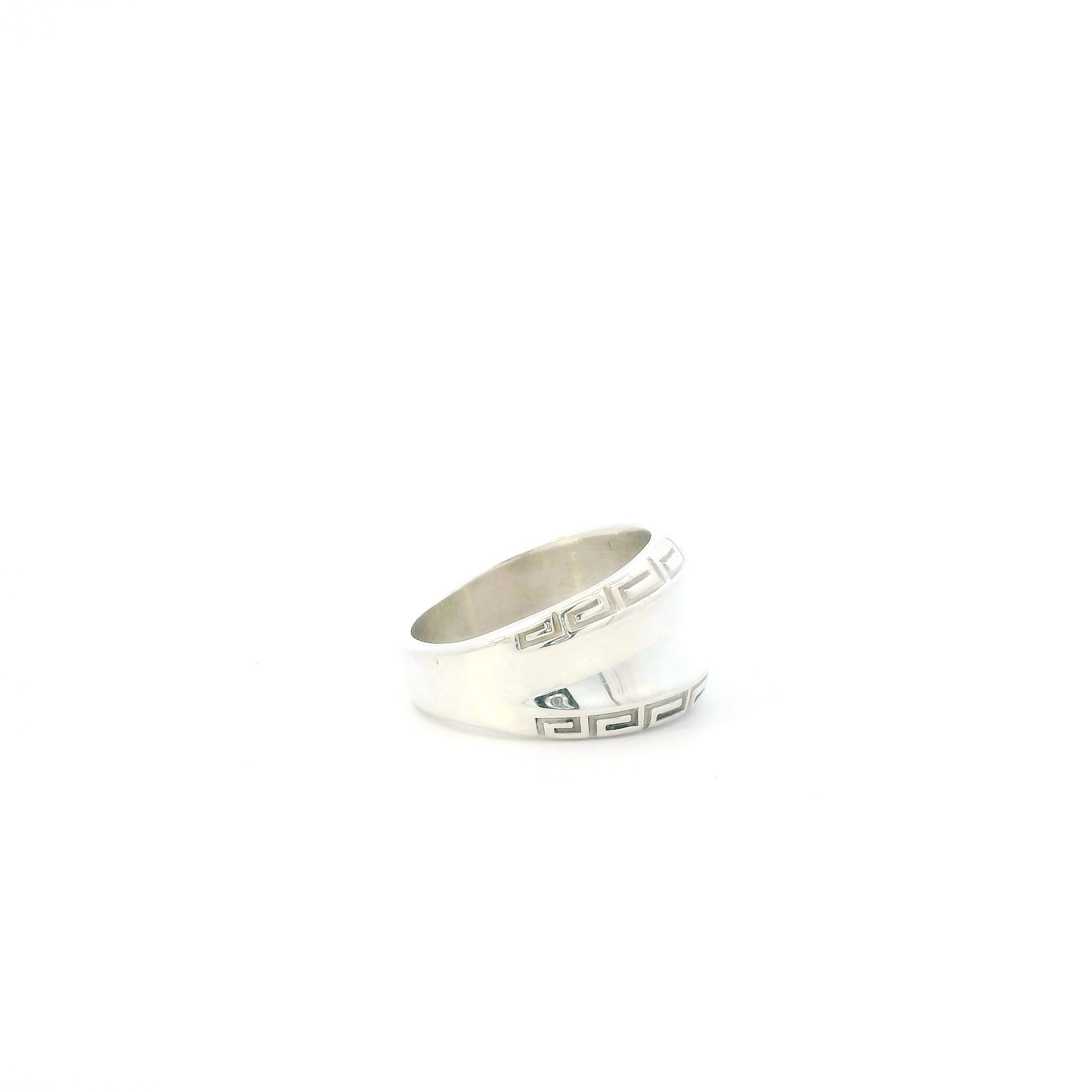 Silver "Kababa" Band With Greek Symbols Womens Ring