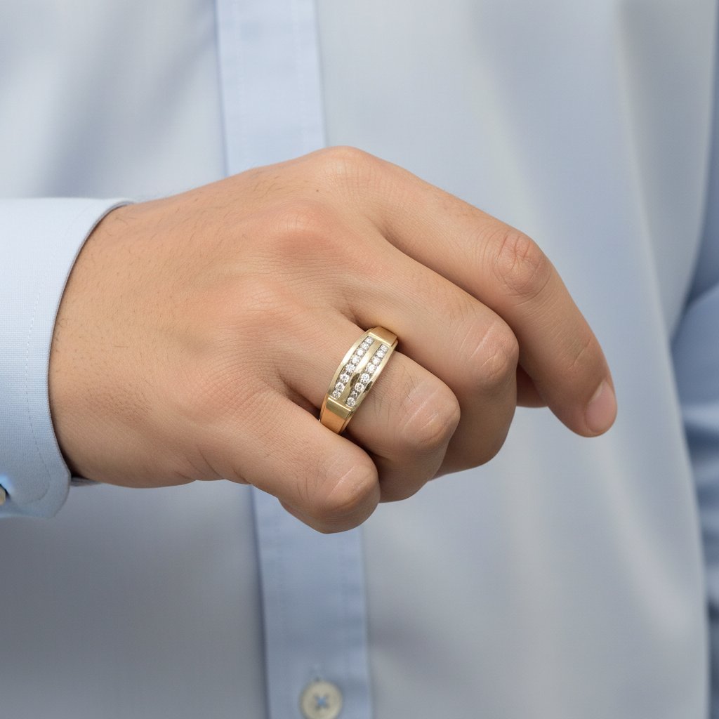 10K Yellow Gold Diamond Mens Ring - 0.21ct