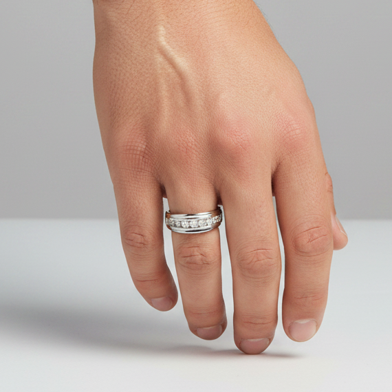 10K White Gold Diamond Mens Ring - 1.00ct