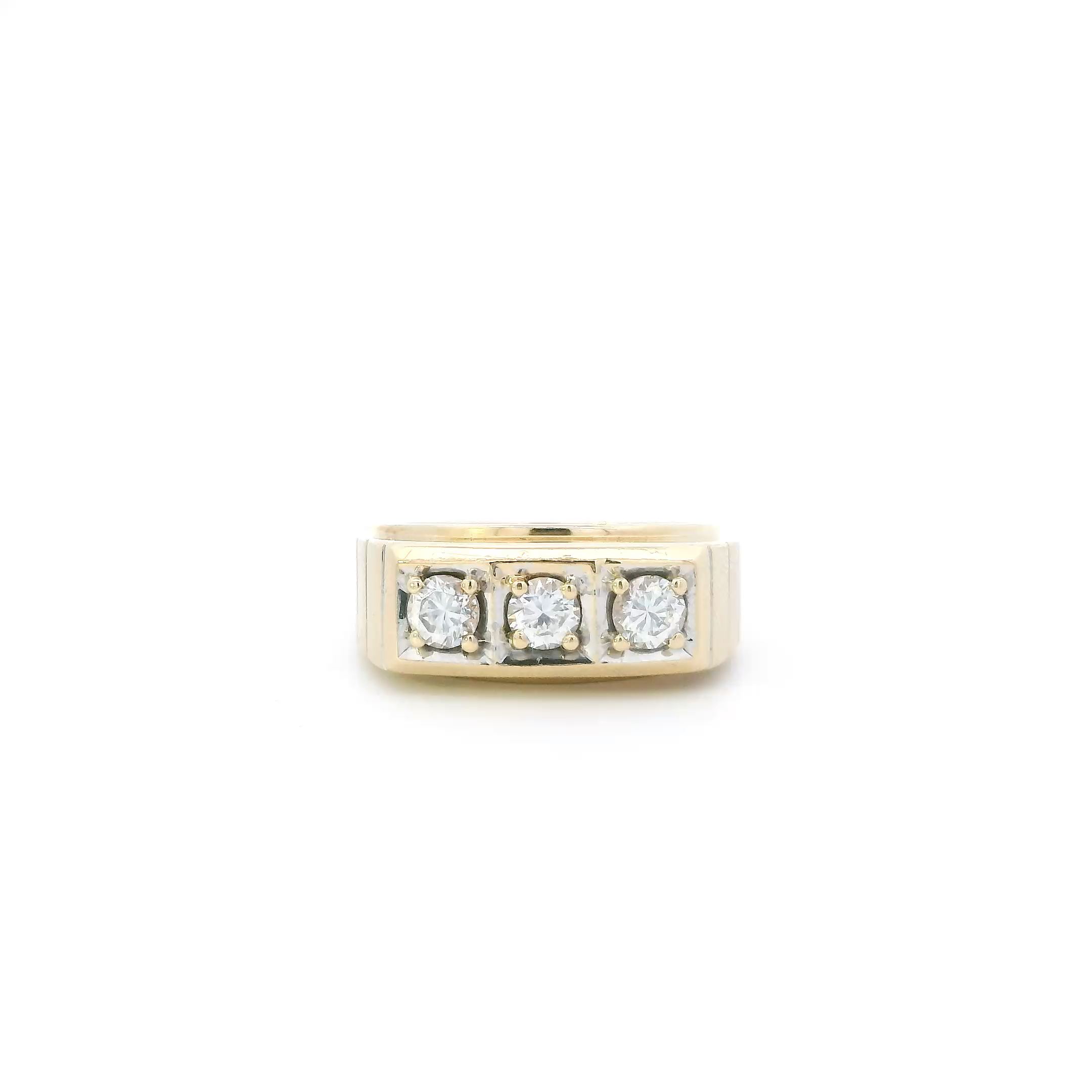 10K Yellow Gold Cz Rectangle Mens Ring