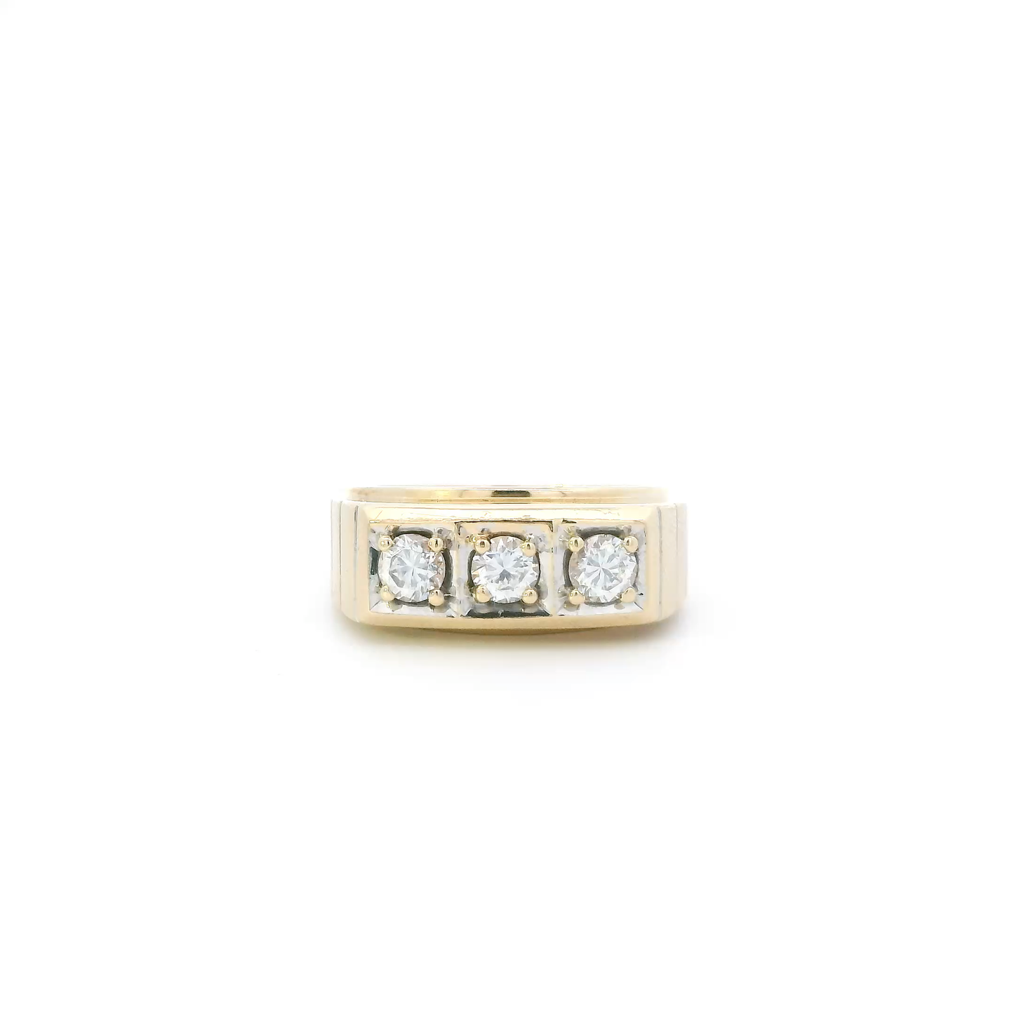 10K Yellow Gold Cz Rectangle Mens Ring