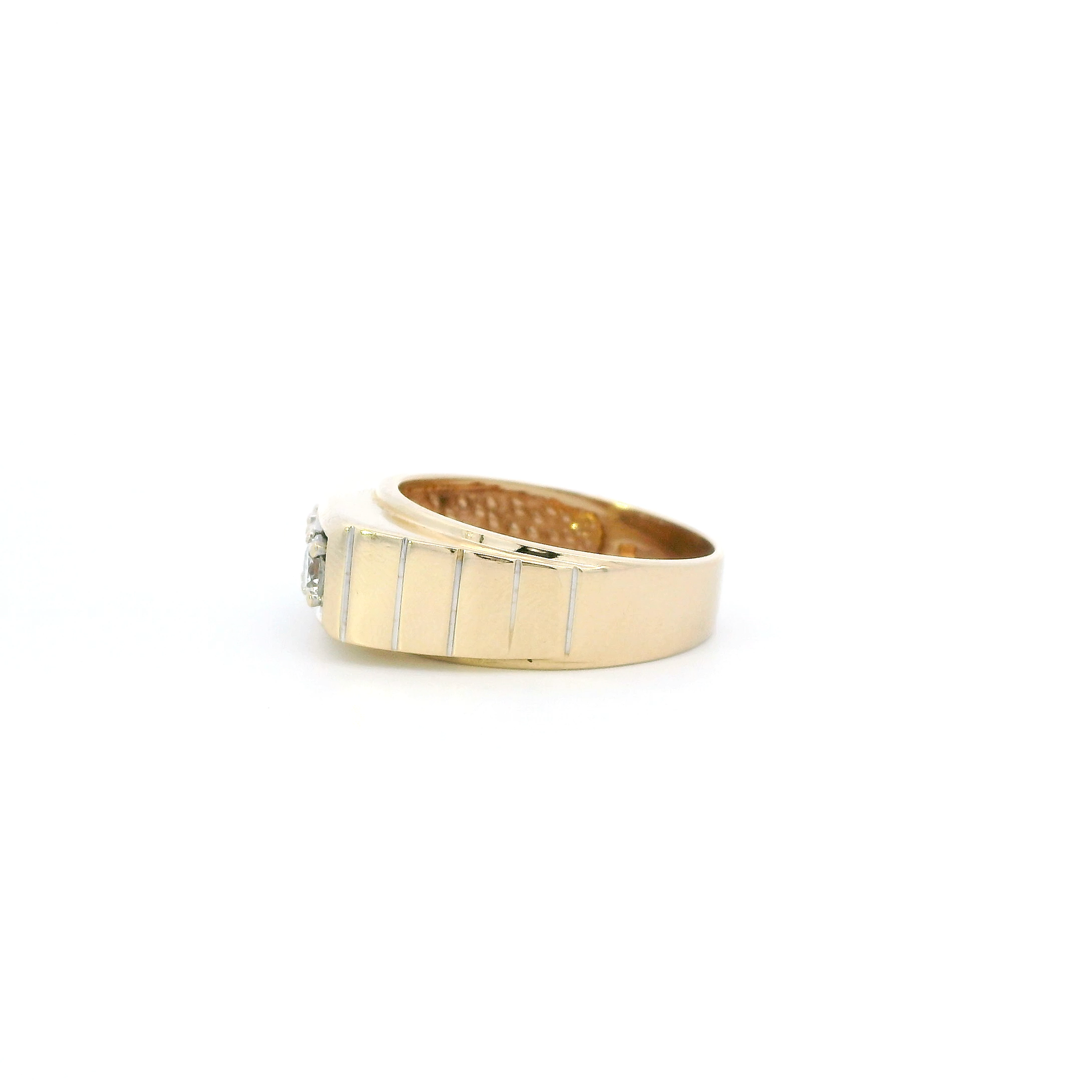 10K Yellow Gold Cz Rectangle Mens Ring