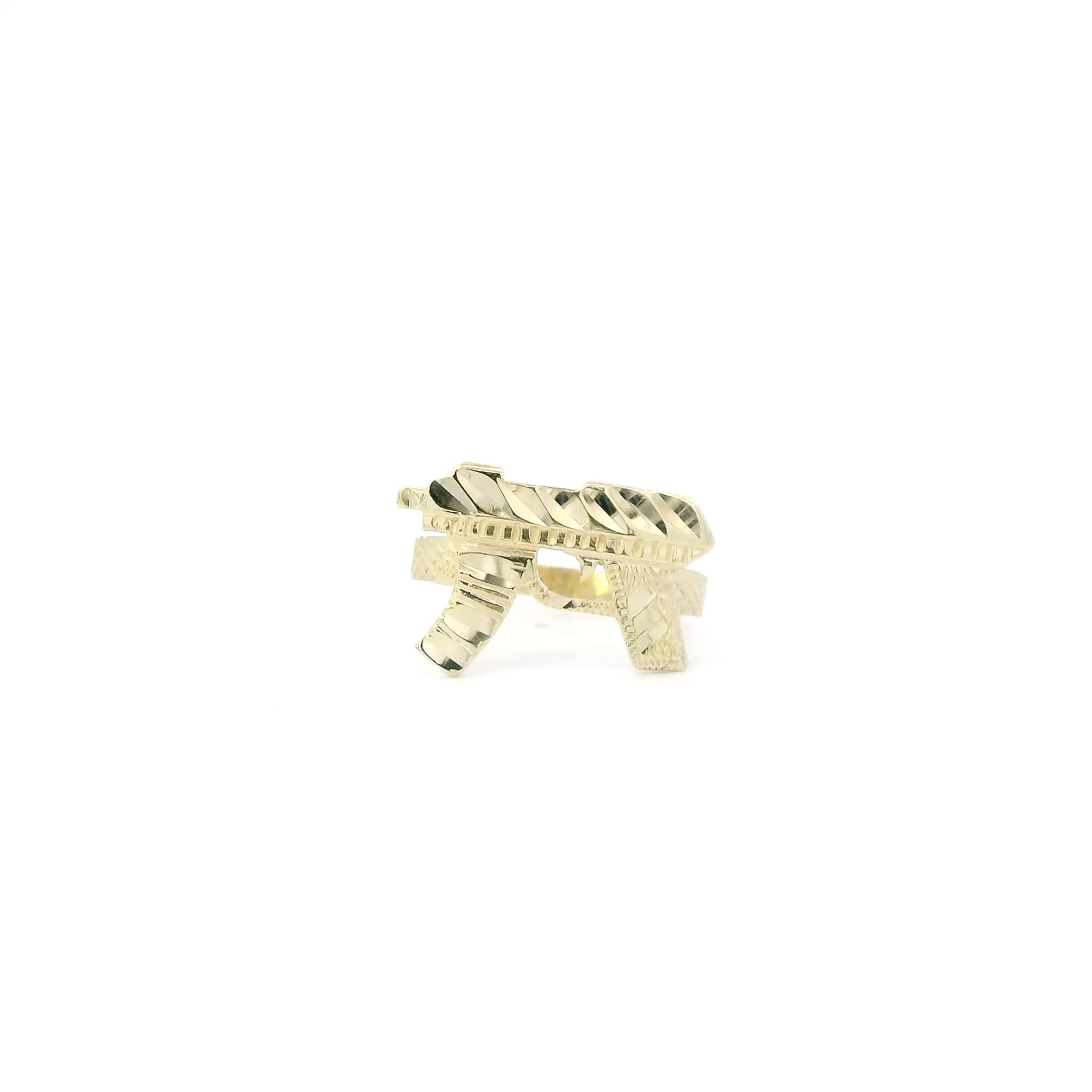 10K Yellow Gold Diamond Cut Rifle Ring