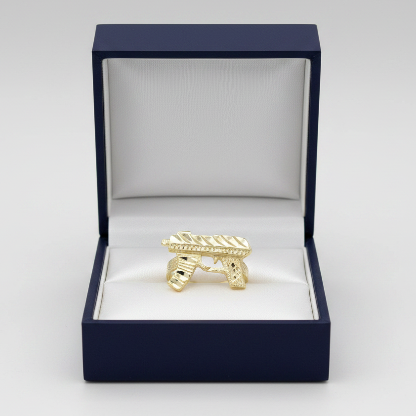 10K Yellow Gold Diamond Cut Rifle Ring