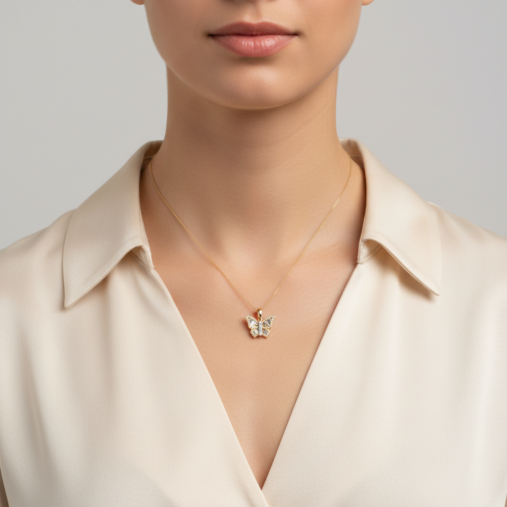 10K Yellow Gold Diamond Butterfly Pendant - 0.14ct