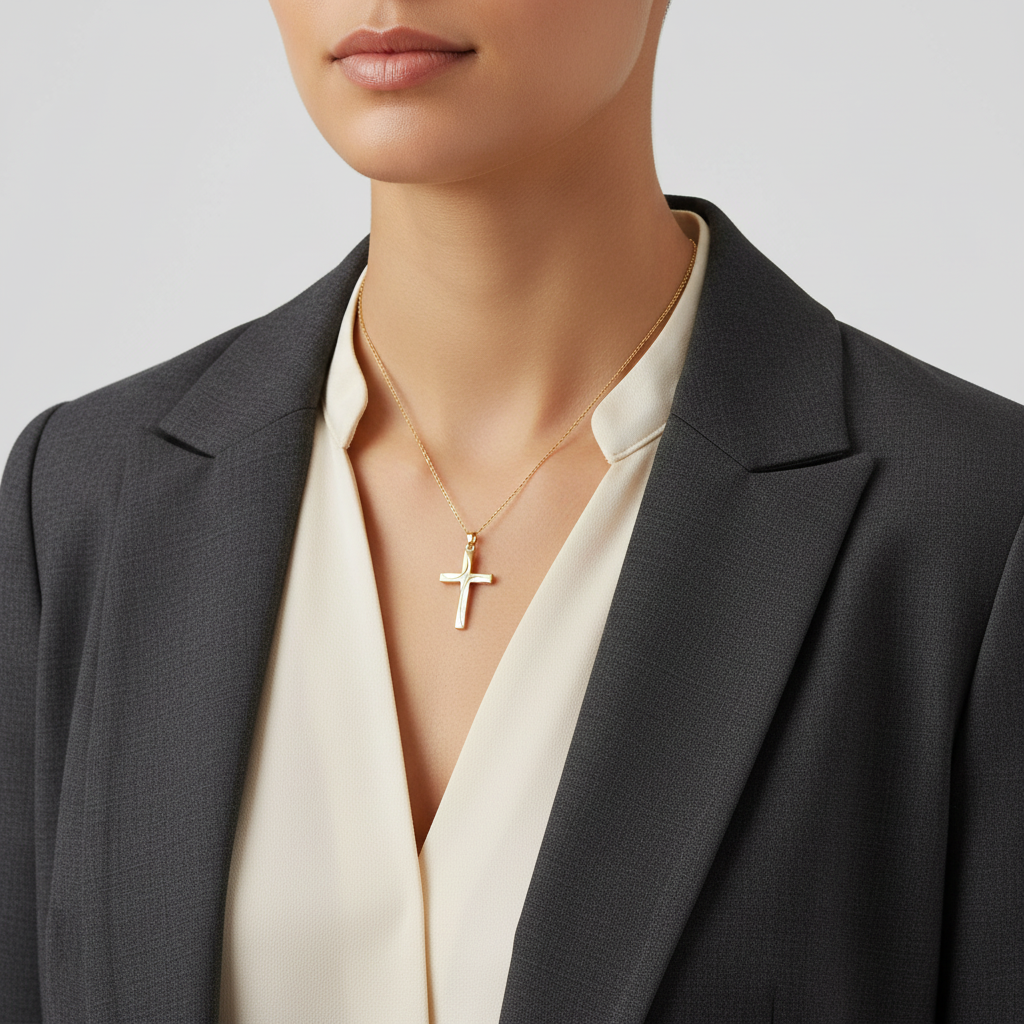 14K Yellow Gold Swirl Cross Pendant