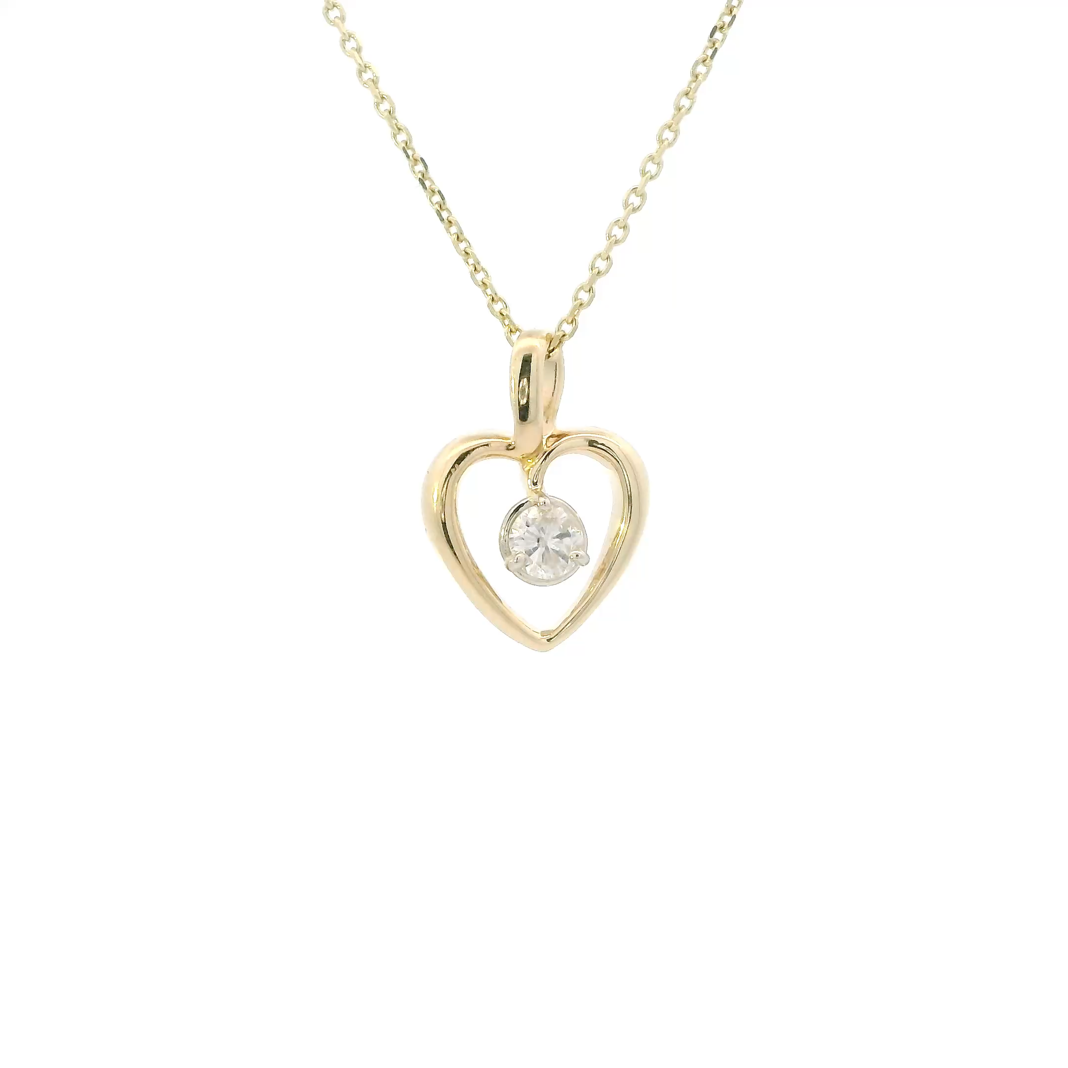 14K Yellow Gold Chipped Diamond Heart Pendant & 20
