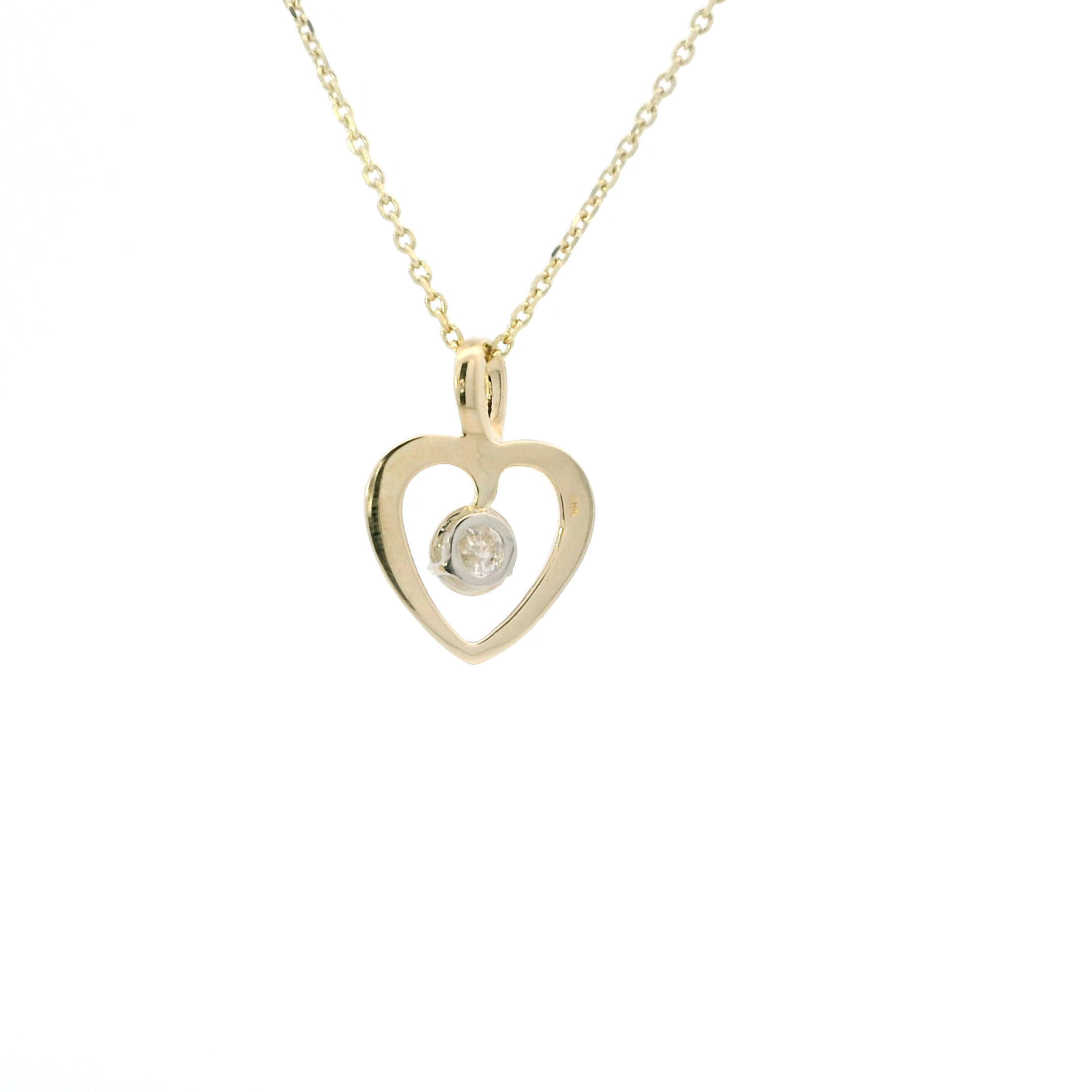 14K Yellow Gold Chipped Diamond Heart Pendant & 20