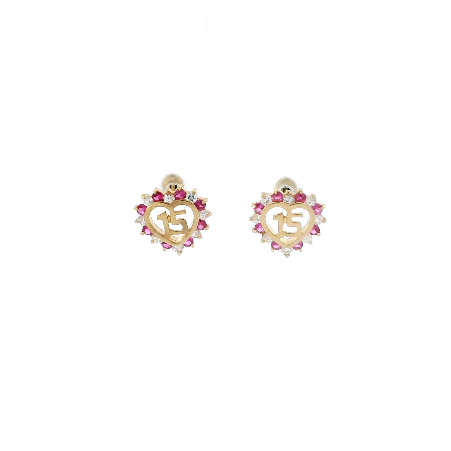 10K Yellow Gold Cz "15" Heart Earrings