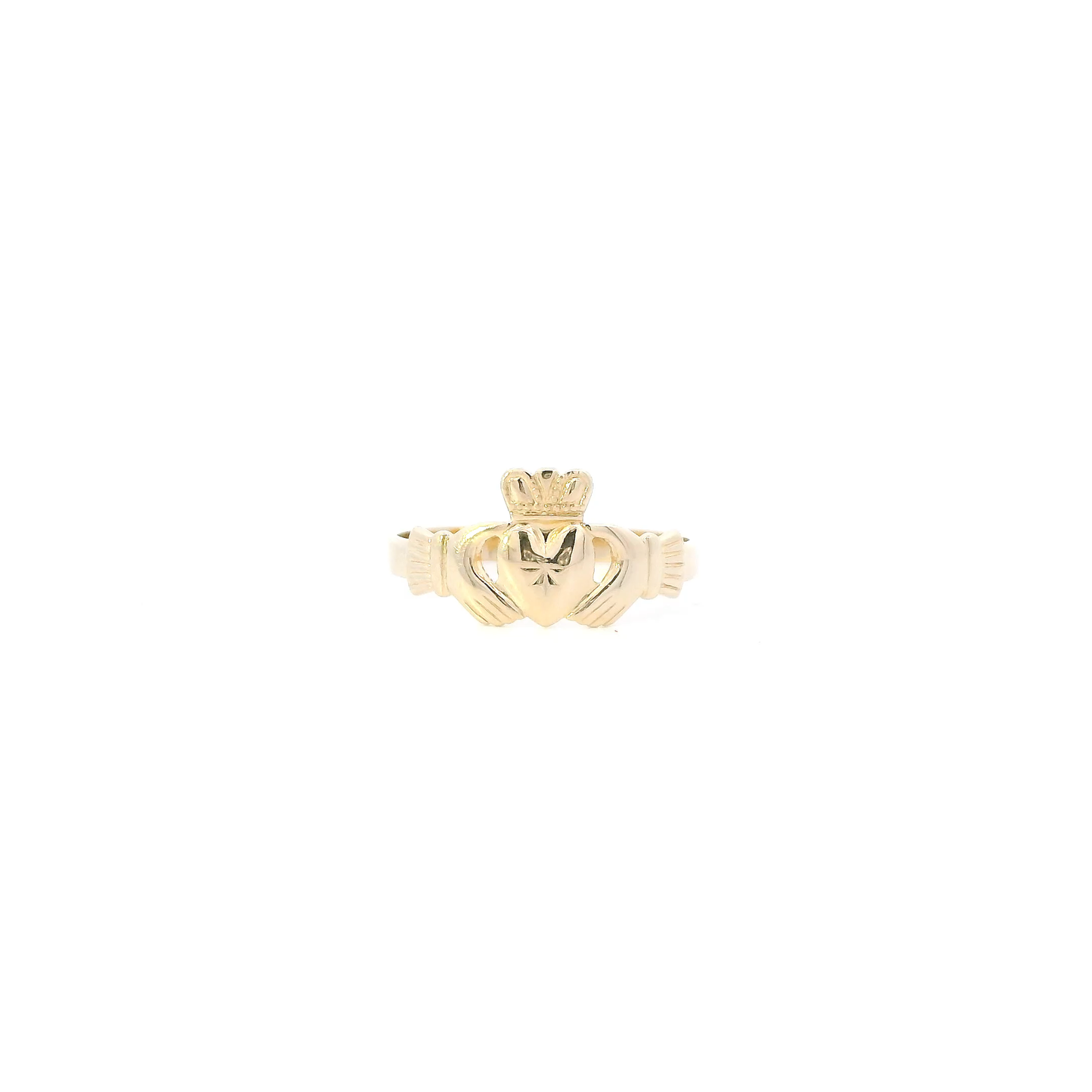 14K Yellow Gold Diamond Cut Claddagh Womens Ring