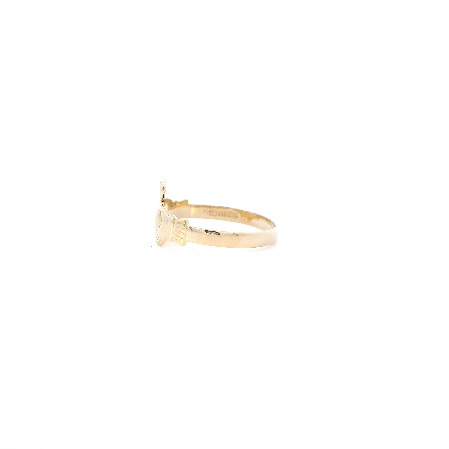 14K Yellow Gold Diamond Cut Claddagh Womens Ring