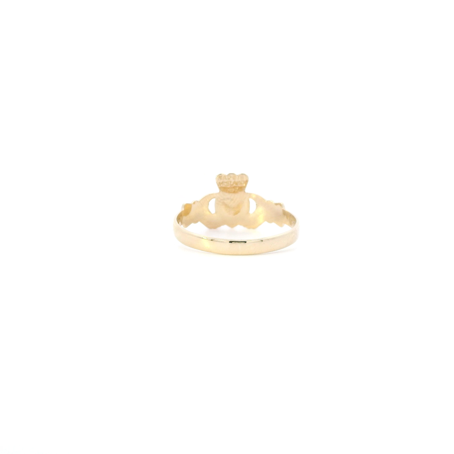 14K Yellow Gold Diamond Cut Claddagh Womens Ring