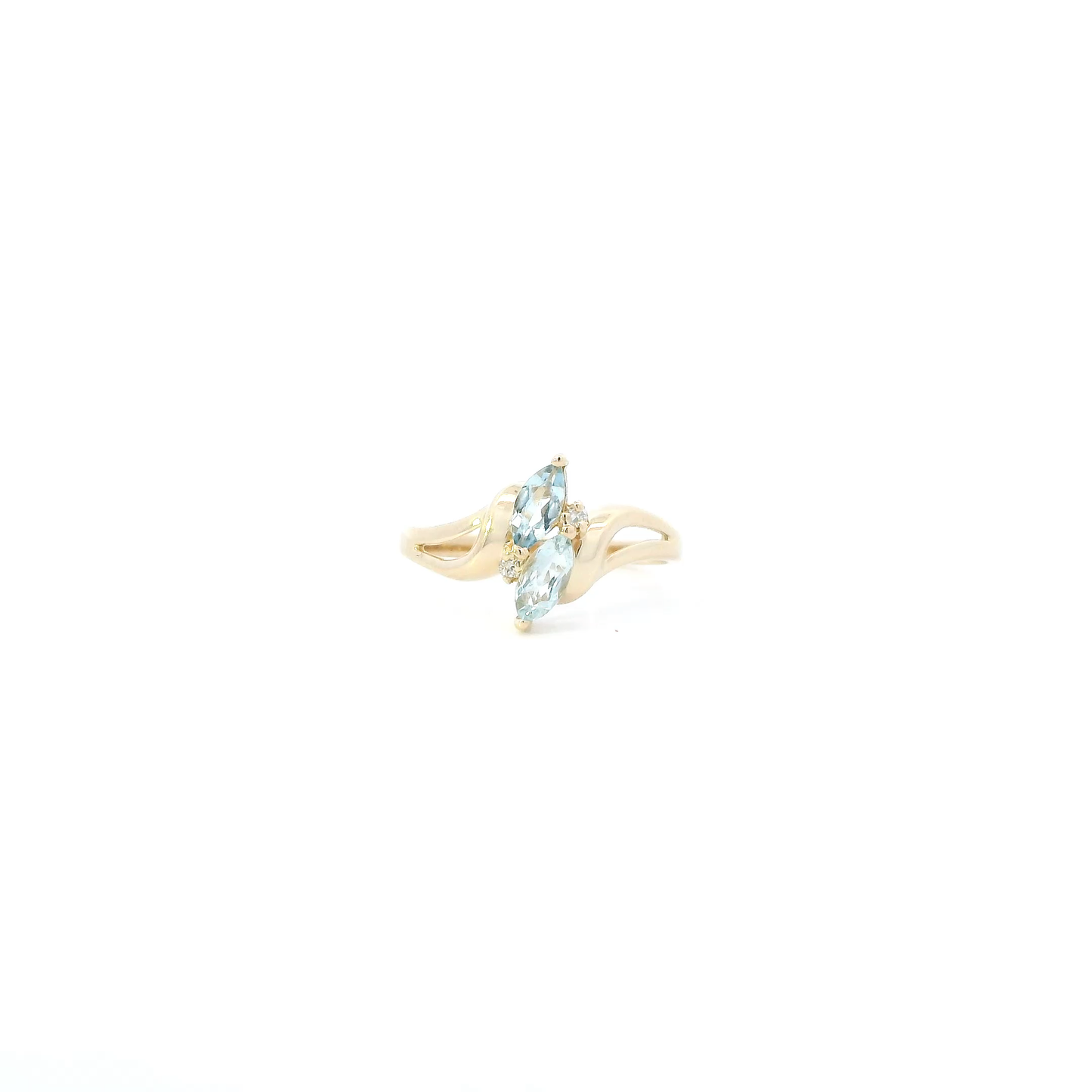 14K Yellow Gold Aquamarine & Diamond Womens Ring - 0.01ct
