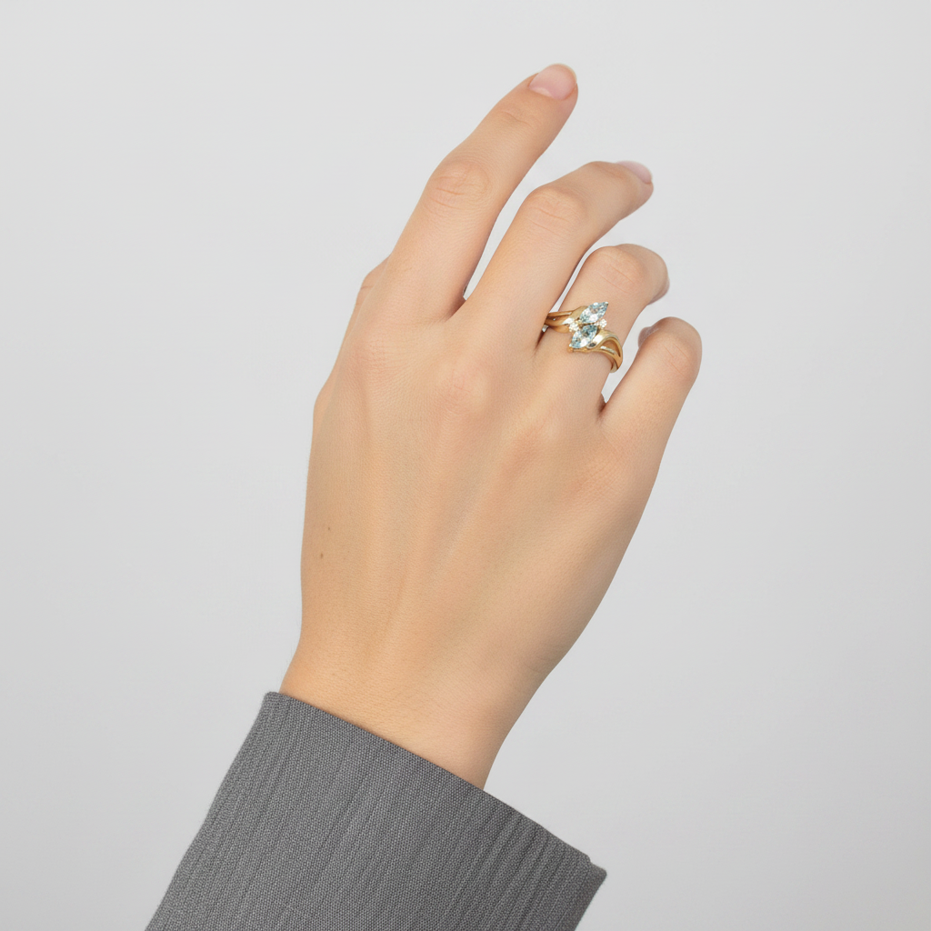 14K Yellow Gold Aquamarine & Diamond Womens Ring - 0.01ct