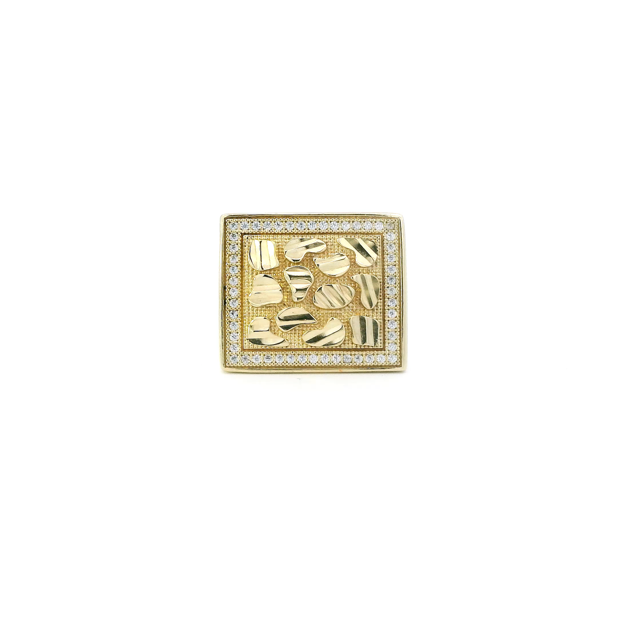 10K Yellow Gold Square Nugget Mens Ring