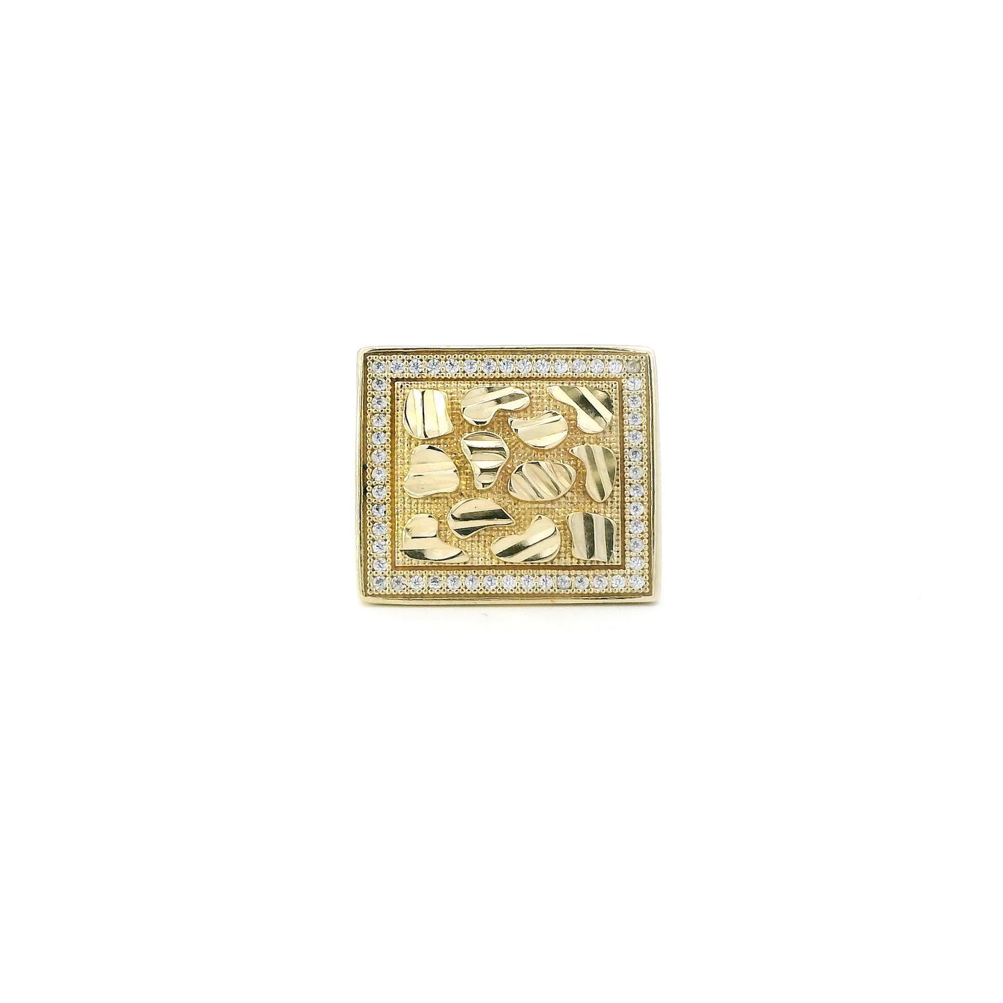 10K Yellow Gold Square Nugget Mens Ring