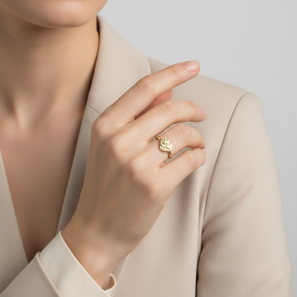 10K Yellow Gold Nugget Heart Womens Ring