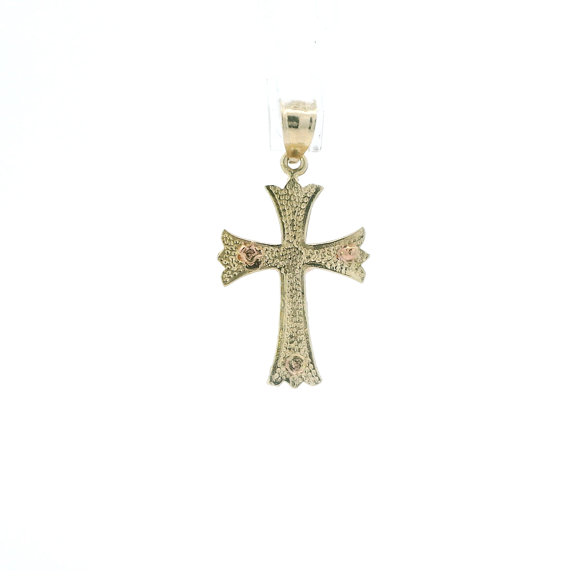 14K Yellow & Rose Gold Diamond Cut Religious Cross Pendant
