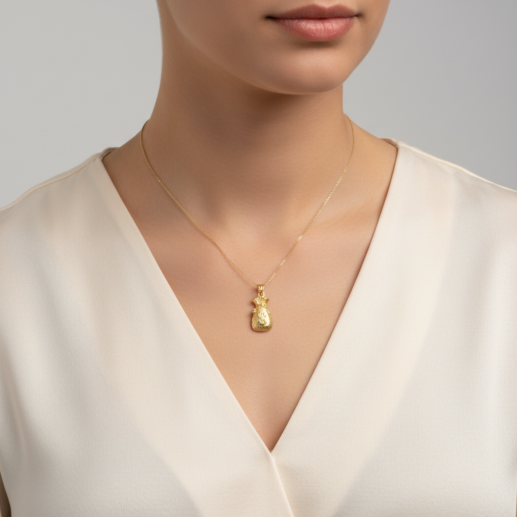 10K Yellow Gold Diamond Cut Money Bag Pendant