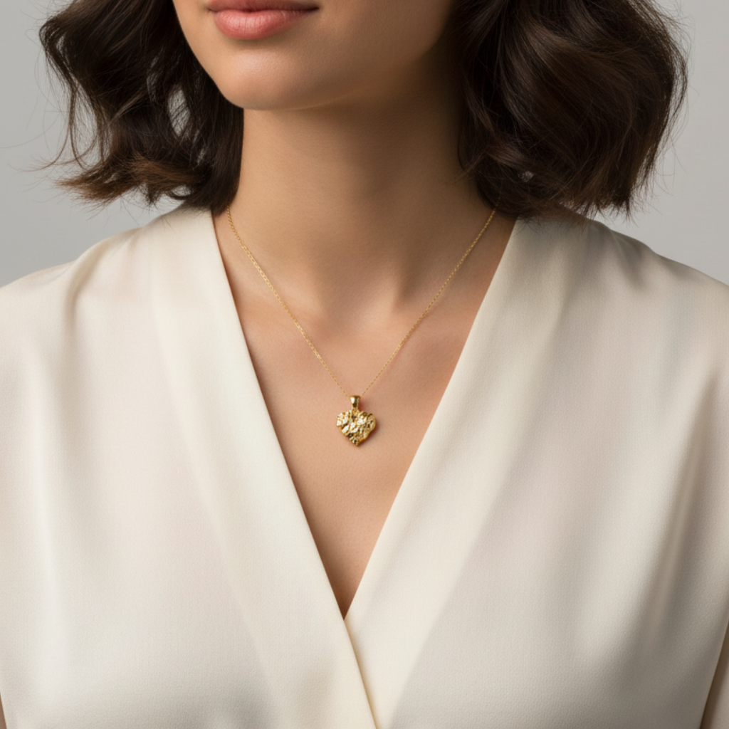 10K Yellow Gold Nugget Heart Pendant