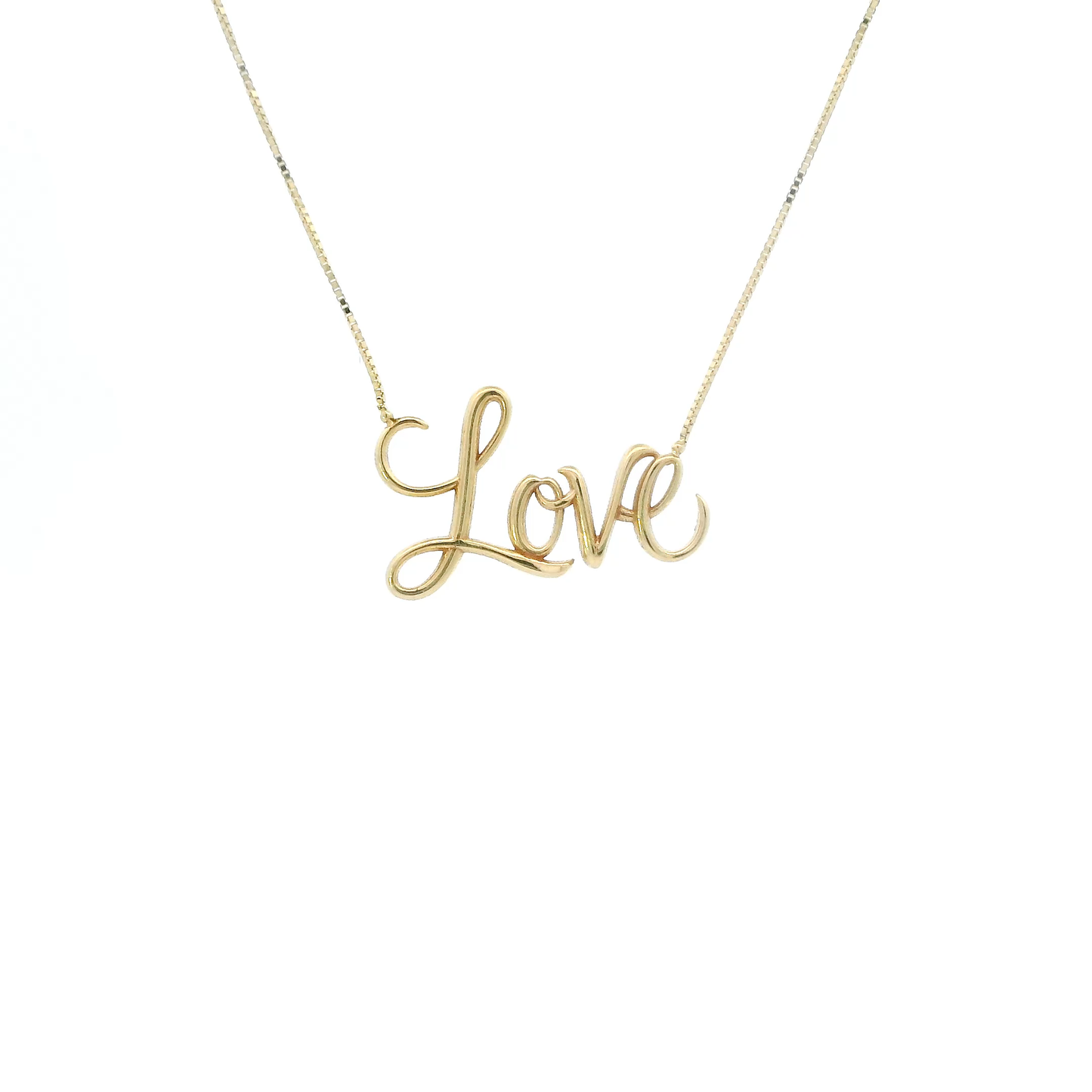 14K Yellow Gold 18" Box Chain "Love" Necklace
