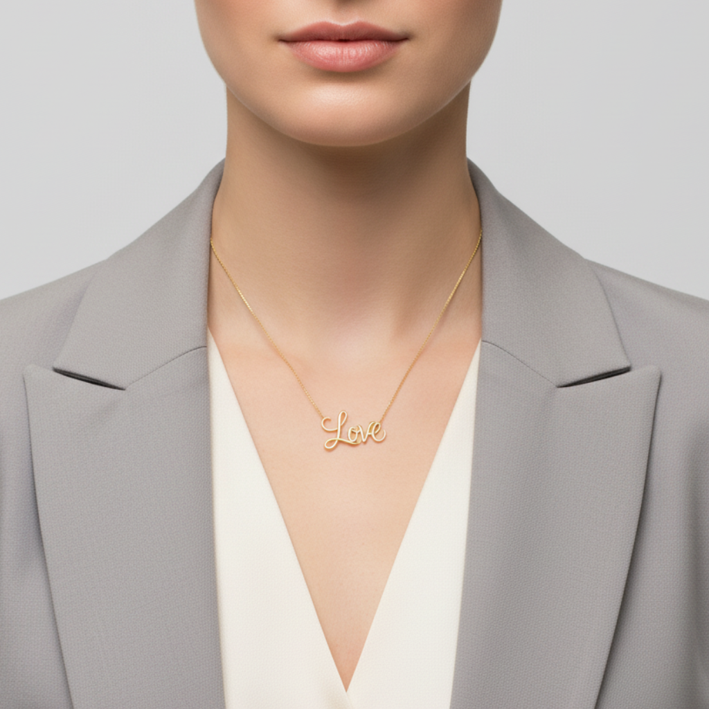 14K Yellow Gold 18" Box Chain "Love" Necklace