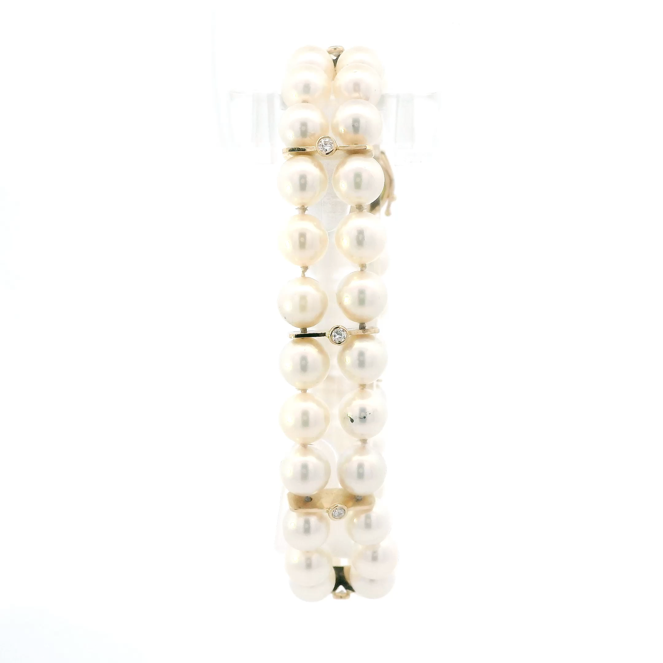 14K Yellow Gold Pearl & Diamond Bezel Set Bracelet - 0.21ct
