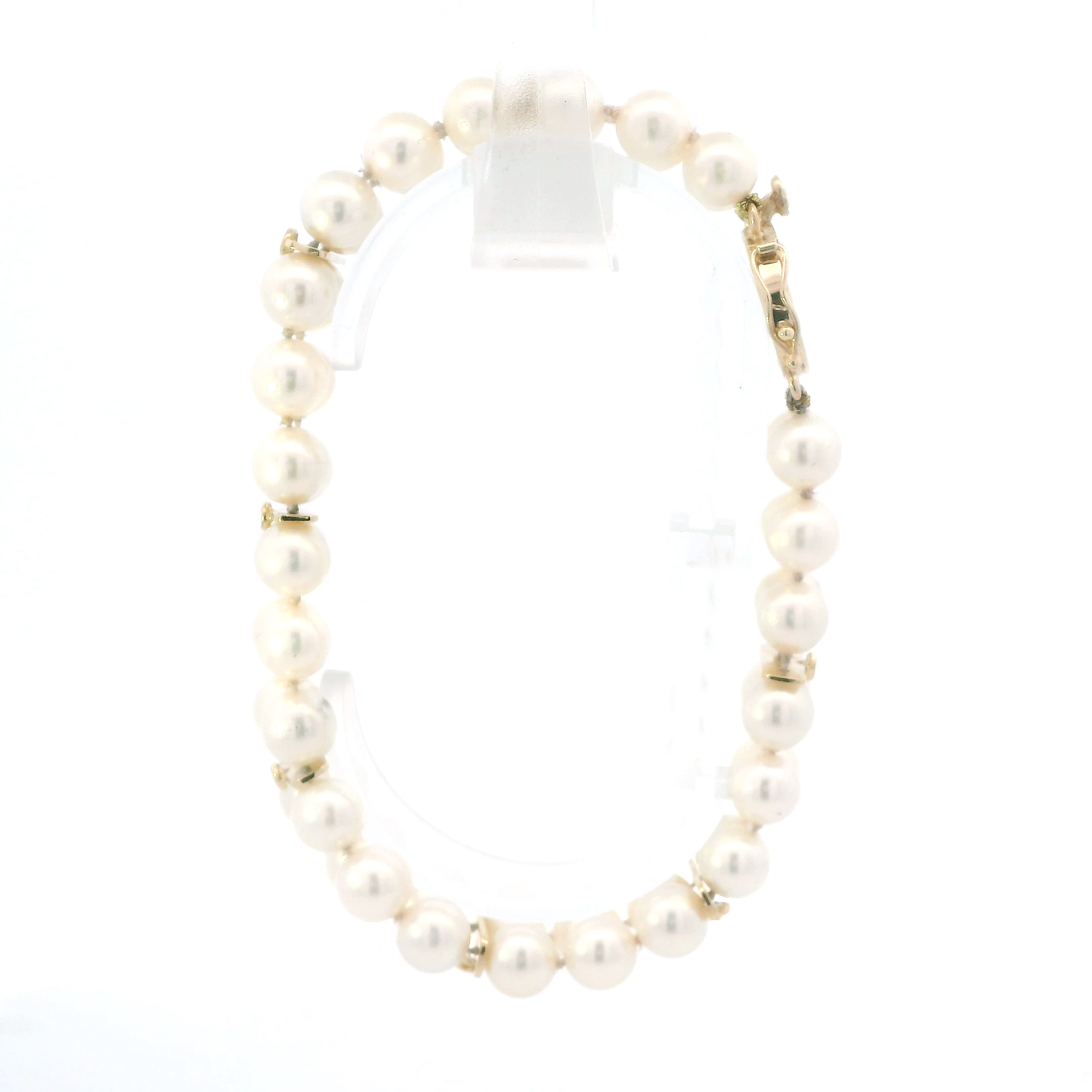 14K Yellow Gold Pearl & Diamond Bezel Set Bracelet - 0.21ct