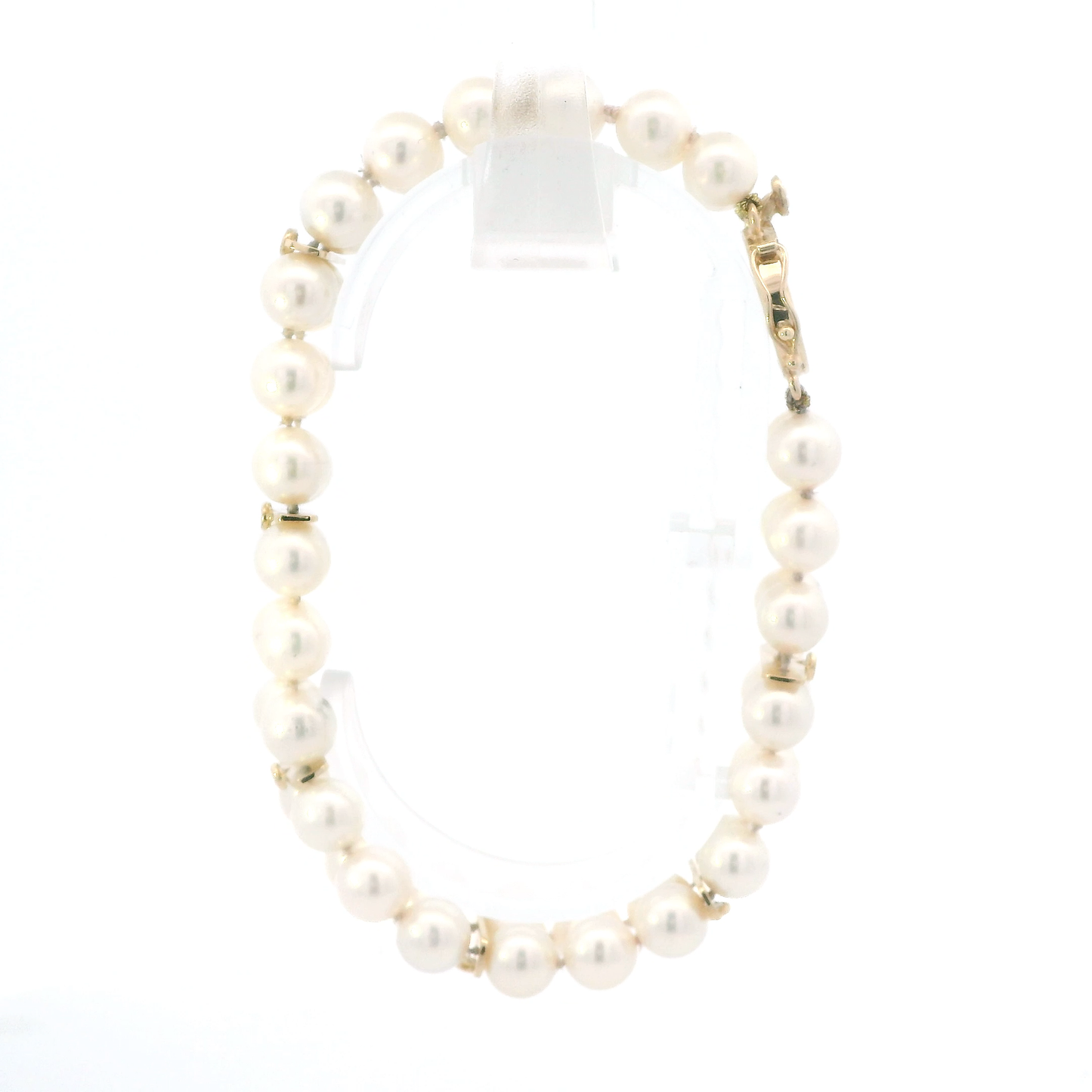 14K Yellow Gold Pearl & Diamond Bezel Set Bracelet - 0.21ct