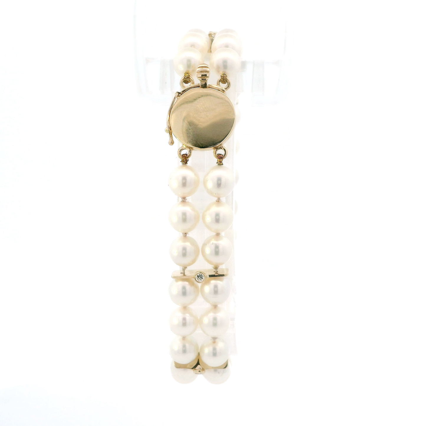 14K Yellow Gold Pearl & Diamond Bezel Set Bracelet - 0.21ct