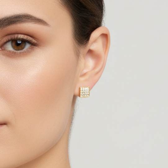 10K Yellow Gold Square Cz Stud Earrings