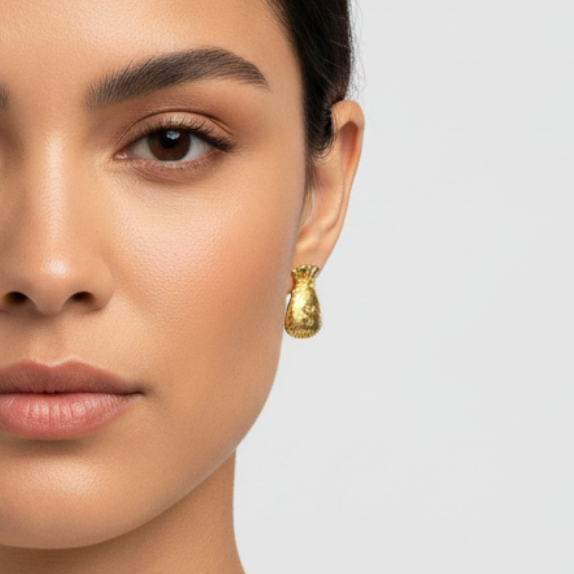 10K Yellow Gold Money Bag Earrings