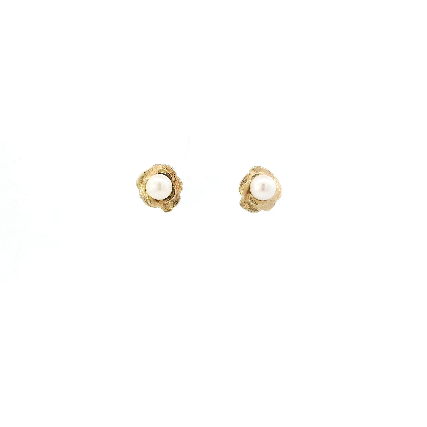 10K Yellow Gold Pearl Flower Earrings