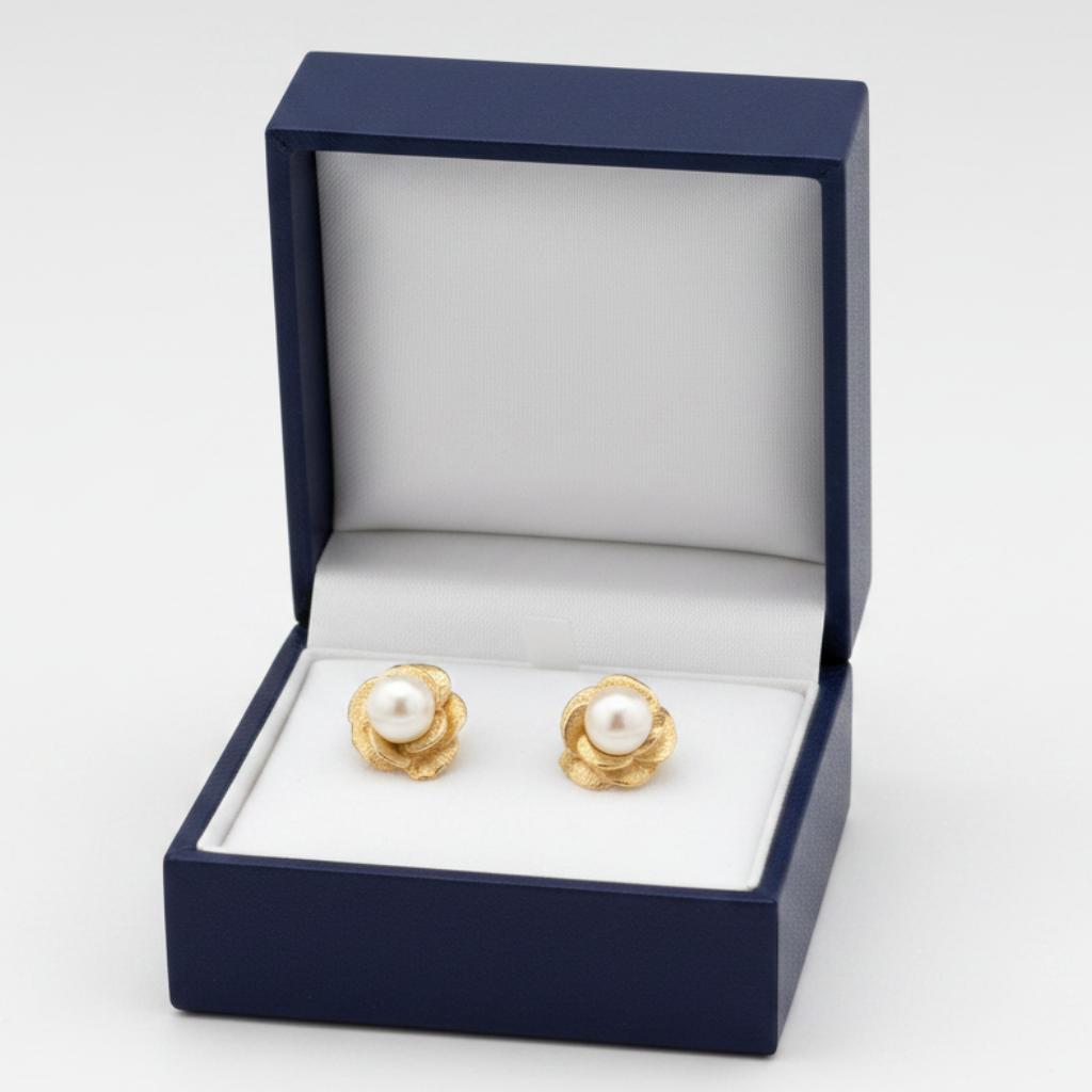 10K Yellow Gold Pearl Flower Earrings