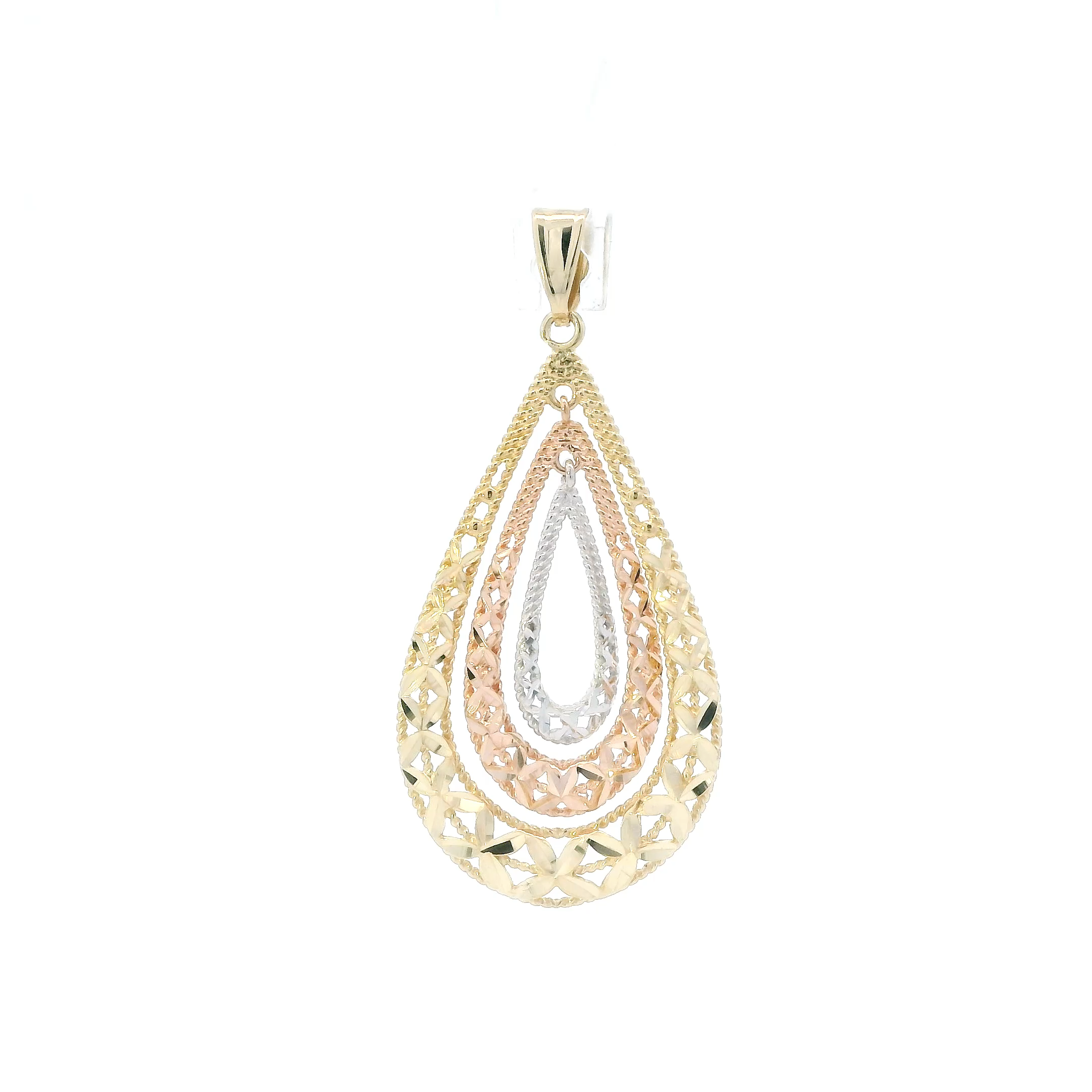 14K Tri Color Gold Filigree Pear Pendant