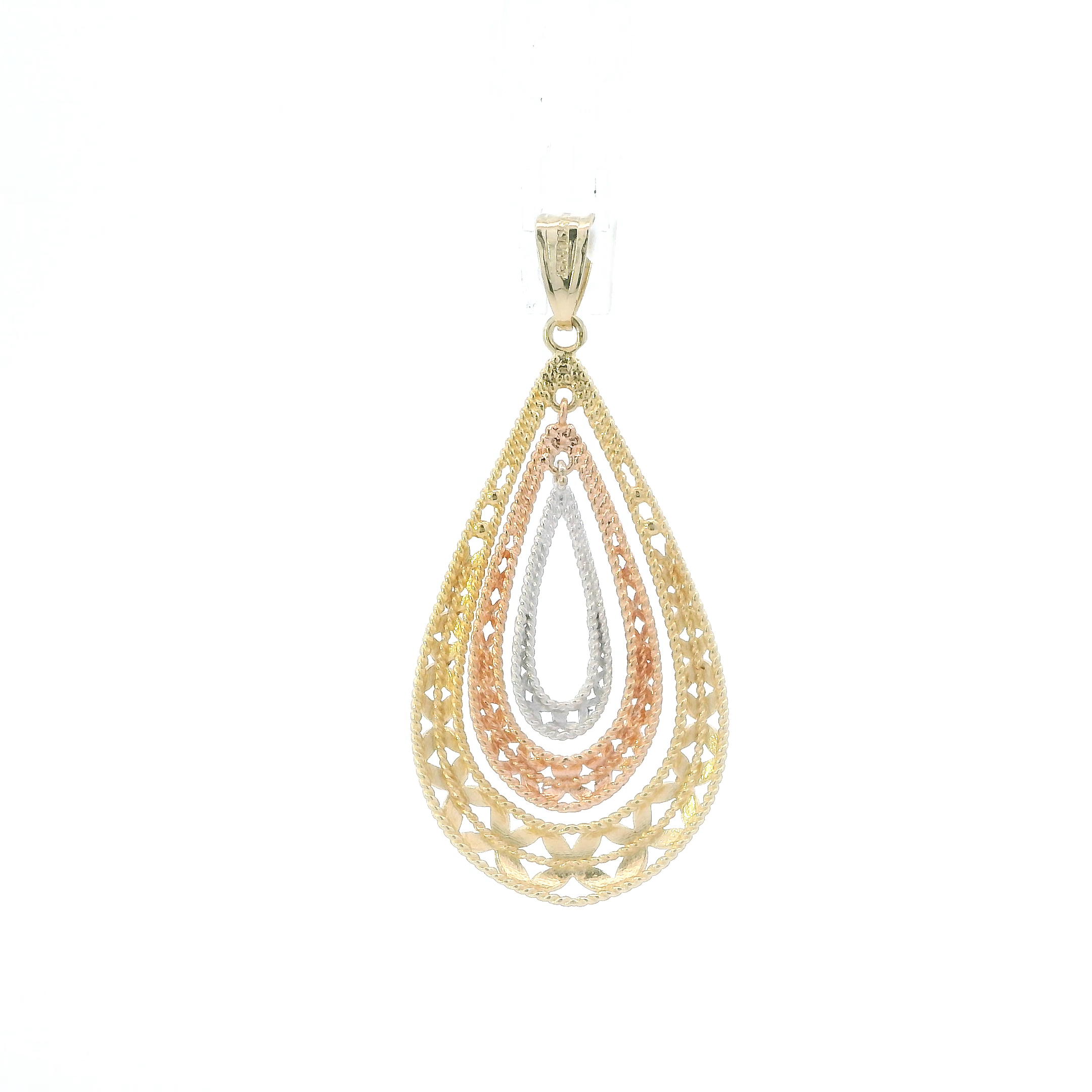 14K Tri Color Gold Filigree Pear Pendant