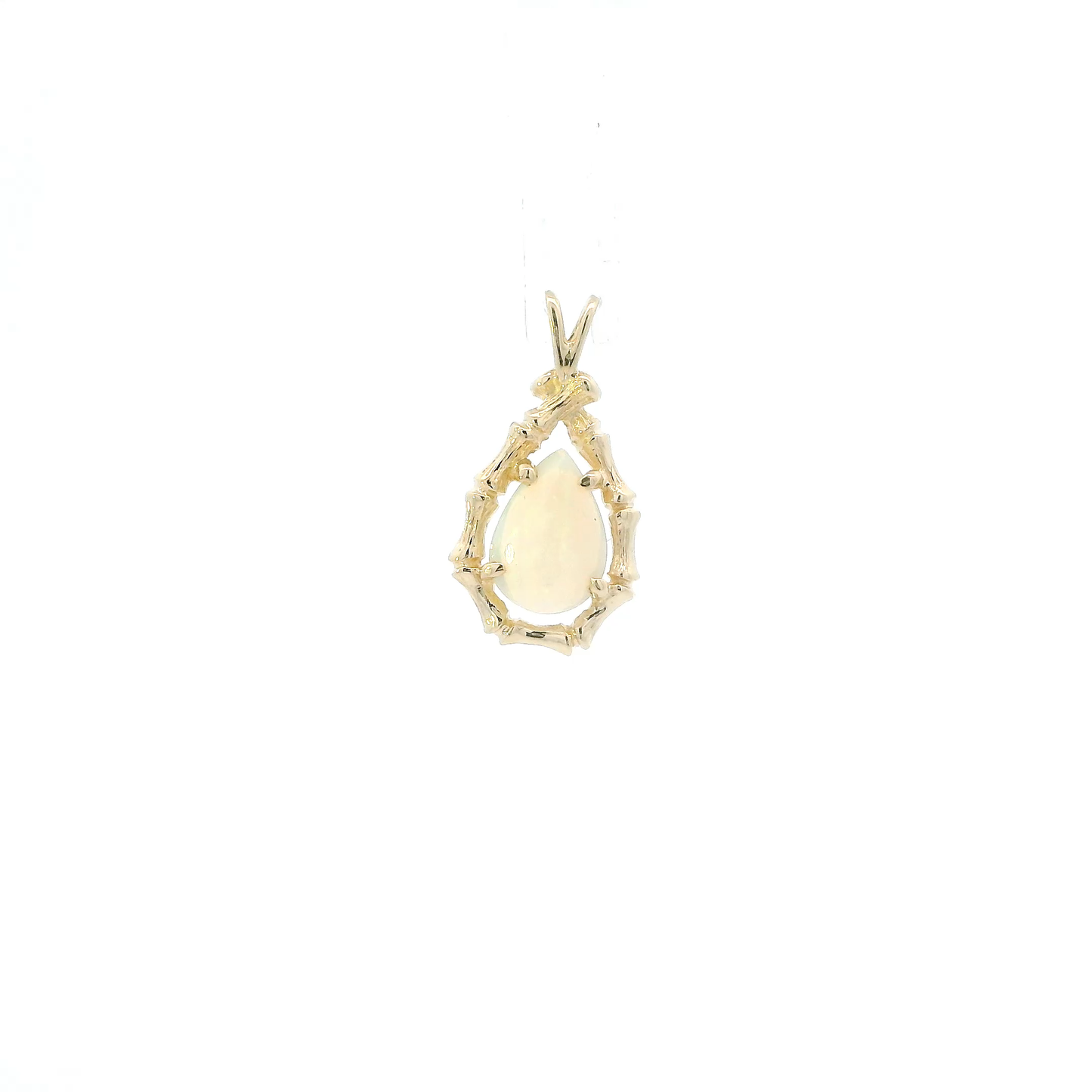 14K Yellow Gold Pear Opal Bamboo Pendant