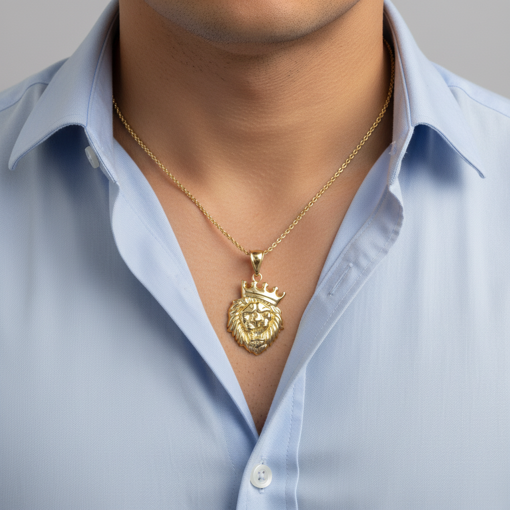 10K Yellow Gold Lion Head Pendant
