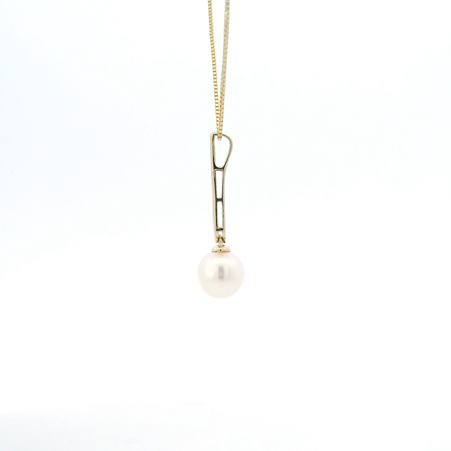 14K Yellow Gold 18" Box Chain & Pearl Dangle Pendant