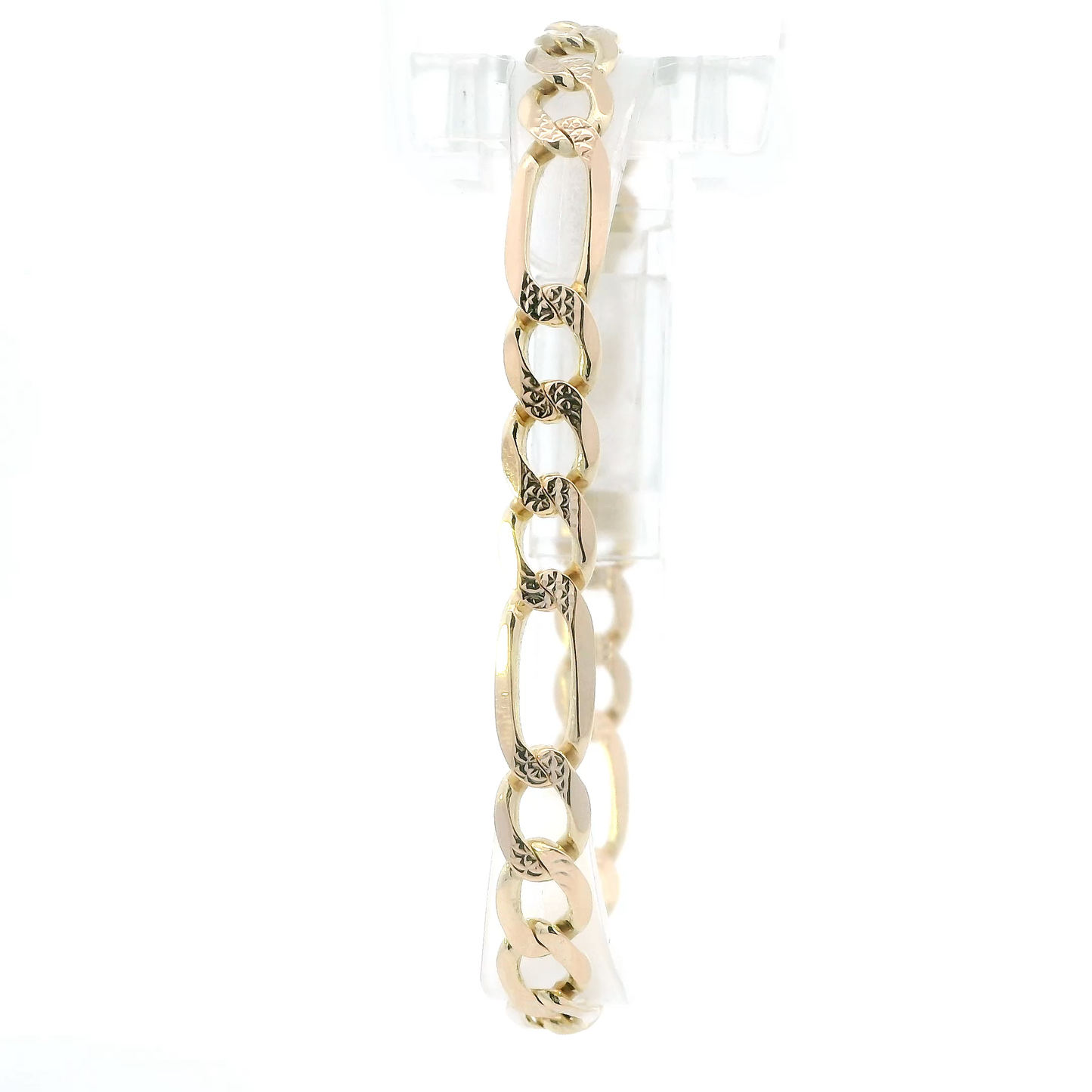 14K Yellow Gold 8.5" Diamond Cut Figaro Bracelet
